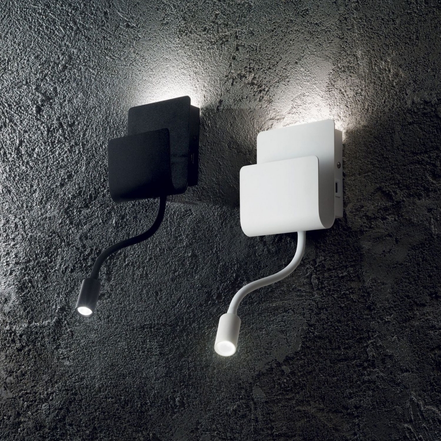 Ideal Lux - LED sieninis akcentinis šviestuvas su lankstus maža lempa PROBE LED/9,5W/230V USB CRI 90 juoda