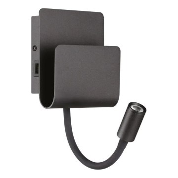 Ideal Lux - LED sieninis akcentinis šviestuvas su lankstus maža lempa PROBE LED/9,5W/230V USB CRI 90 juoda