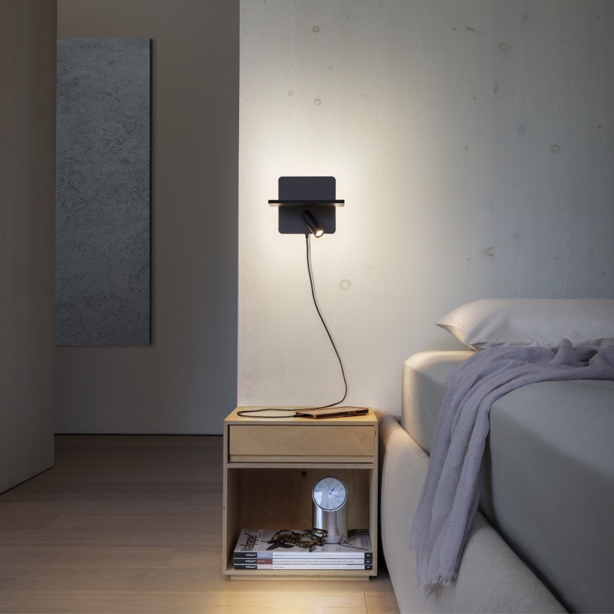 Ideal Lux - LED sieninis kryptinis šviestuvas PIANO LED/10W/230V CRI 90 USB juodas