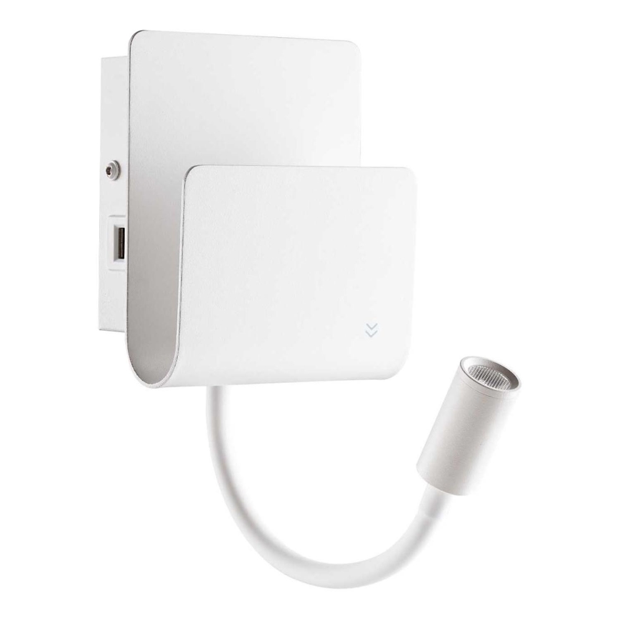Ideal Lux - LED Sieninis prožektorius su lanksčia maža lempa PROBE LED/9,5W/230V USB CRI 90 balta