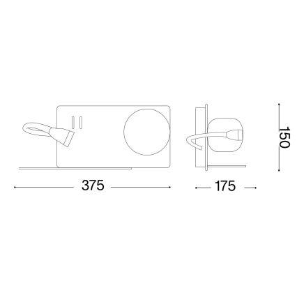 Ideal Lux - LED sieninis šviestuvas su flexible mažas lempa BOOK 1xG9/28W + LED/3W/230V USB juoda