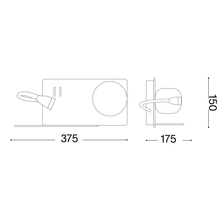 Ideal Lux - LED sieninis šviestuvas su flexible mažas lempa BOOK 1xG9/28W + LED/3W/230V USB juoda