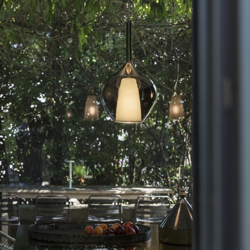 Ideal Lux - Pakabinama liustra ant laido KALIQUE 1xE27/42W/230V skersm. 18 cm dūminė juoda