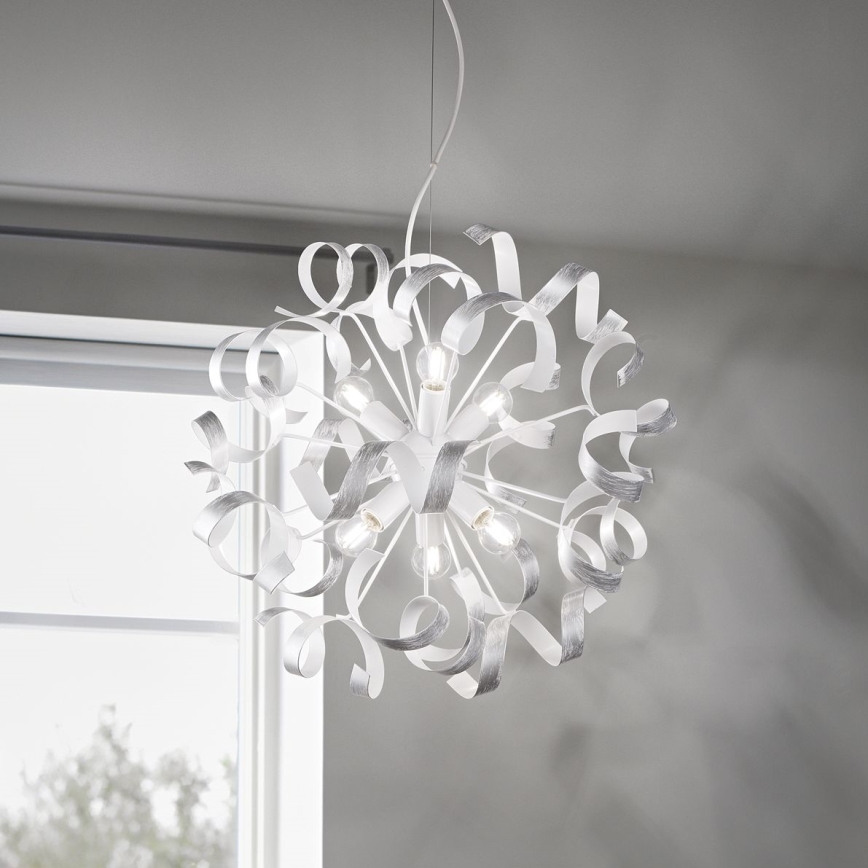 Ideal Lux - Pakabinamas sietynas VORTEX 6xE14/40W/230V diametras 53 cm sidabras/patina