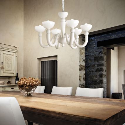 Ideal Lux - Pakabinamas šviestuvas ant grandinės BON BON 8xE14/28W/230V skersmuo 95,5 cm baltas