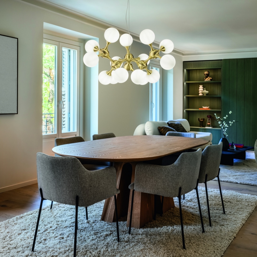 Ideal Lux - Pakabinamas šviestuvas ant laido NODI 15xE14/28W/230V skersmuo 105 cm žalvaris/balta