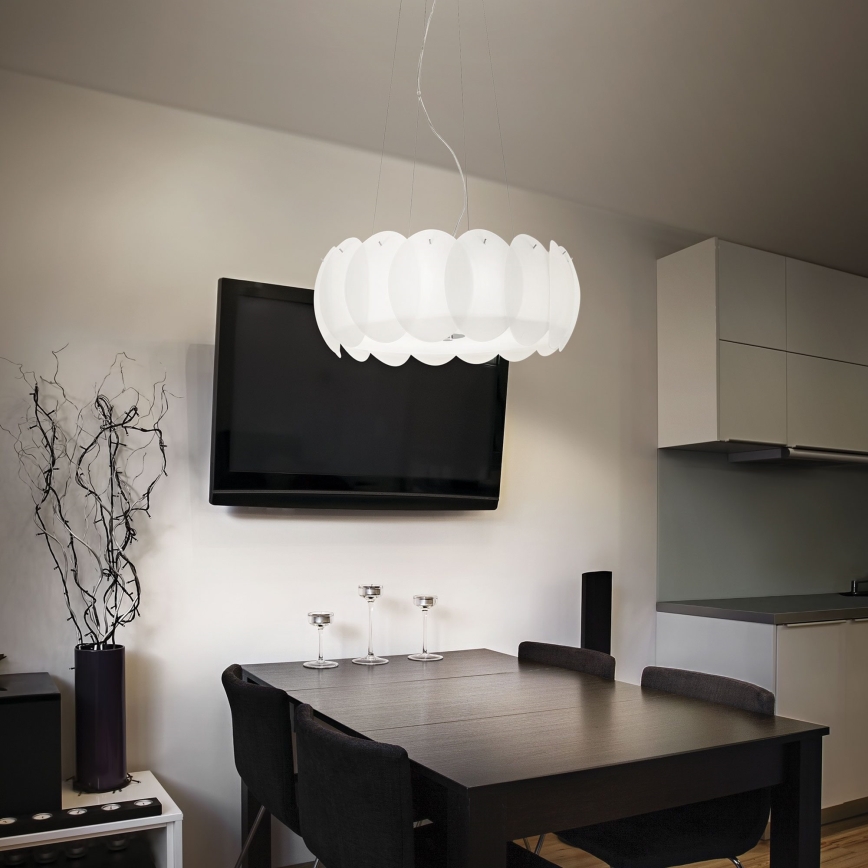 Ideal Lux - Pakabinamas šviestuvas OVALINO su laidu, 8xE27/60W/230V, skersmuo 55 cm, baltas