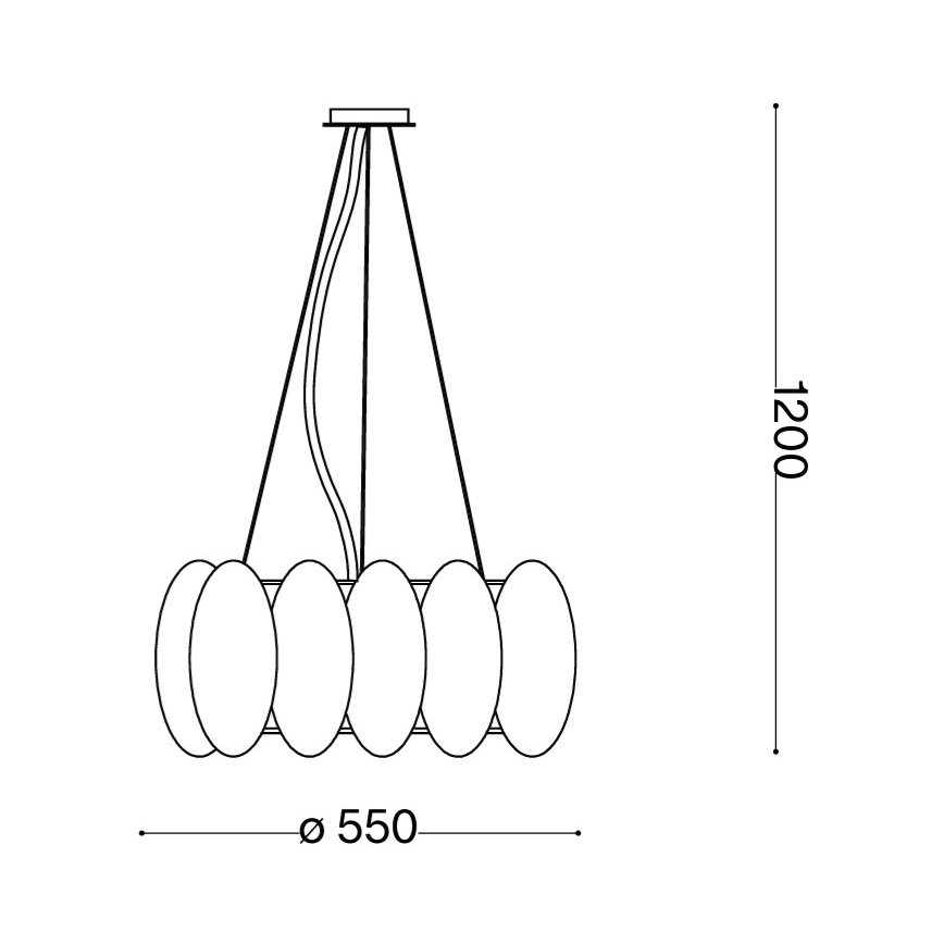 Ideal Lux - Pakabinamas šviestuvas OVALINO su laidu, 8xE27/60W/230V, skersmuo 55 cm, baltas