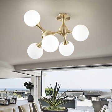Ideal Lux - Priglaustas lubinis šviestuvas NODI 5xE14/28W/230V 50x55 cm žalvaris/balta