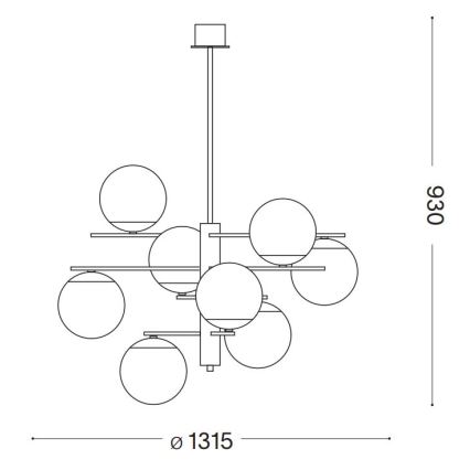 Ideal Lux - Sietynas ant stulpo GOURMET 9xE14/28W/230V diametras 131,5 cm auksas