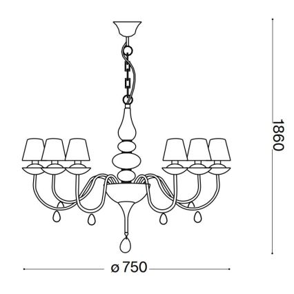 Ideal Lux - Sietynas, kabinamas ant grandinės BLANCHE 6xE14/40W/230V diametras 75 cm balta