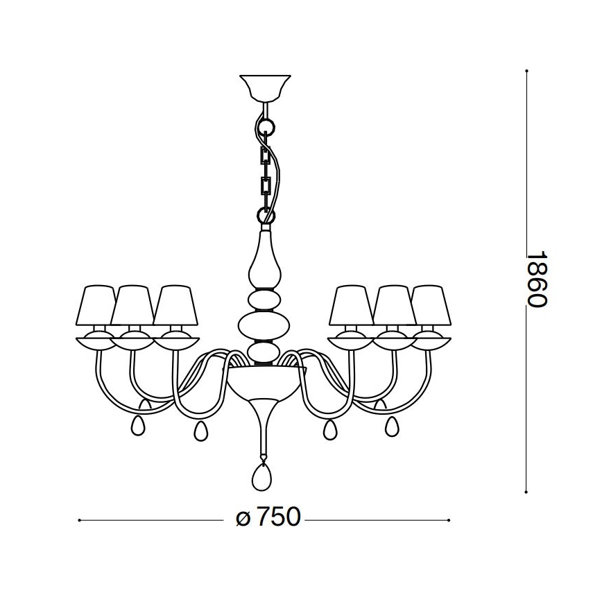 Ideal Lux - Sietynas, kabinamas ant grandinės BLANCHE 6xE14/40W/230V diametras 75 cm balta