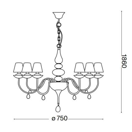 Ideal Lux - Sietynas, kabinamas ant grandinės BLANCHE 6xE14/4W/230V diametras 75 cm juoda