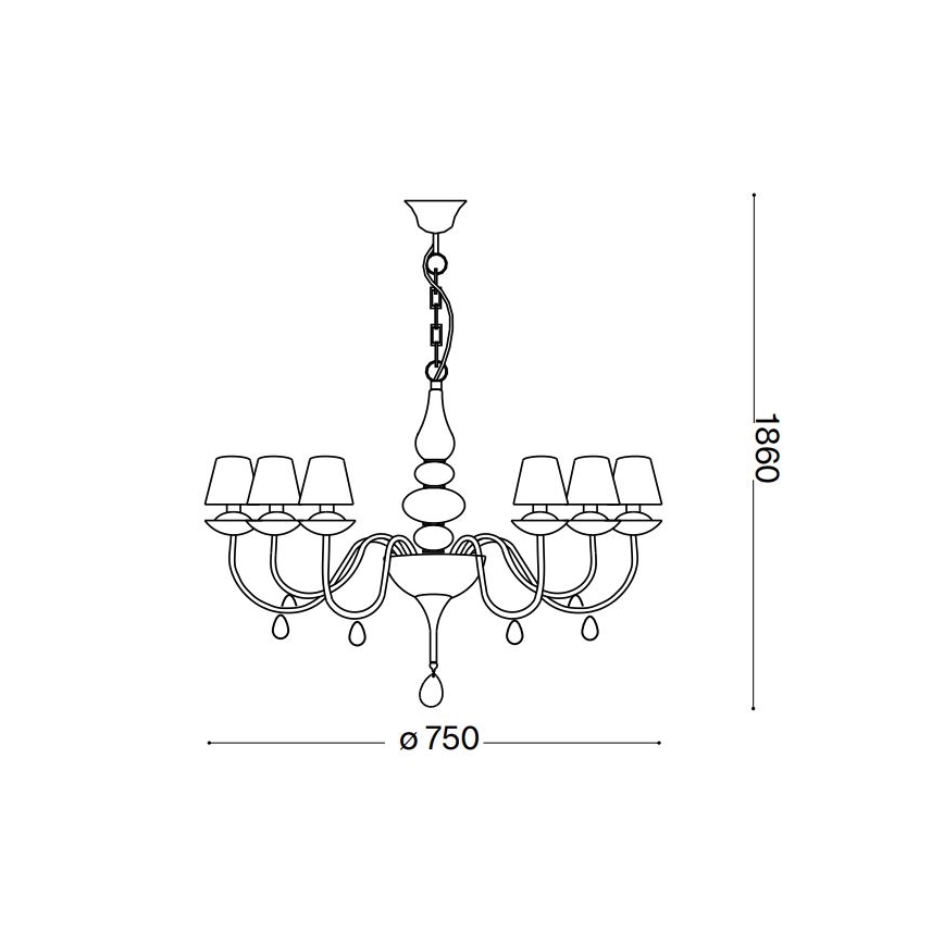 Ideal Lux - Sietynas, kabinamas ant grandinės BLANCHE 6xE14/4W/230V diametras 75 cm juoda
