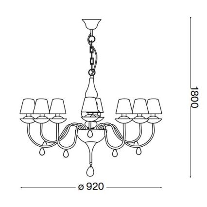 Ideal Lux - Sietynas, kabinamas ant grandinės BLANCHE 8xE14/40W/230V diametras 92 cm juoda