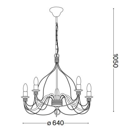 Ideal Lux - Sietynas, kabinamas ant grandinės CORTE 5xE14/40W/230V diametras 54 cm varis