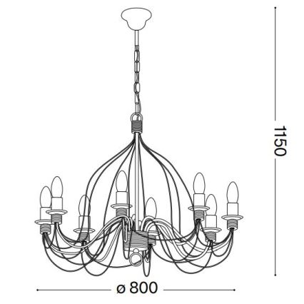 Ideal Lux - Sietynas, kabinamas ant grandinės CORTE 8xE14/40W/230V diametras 80 cm varis