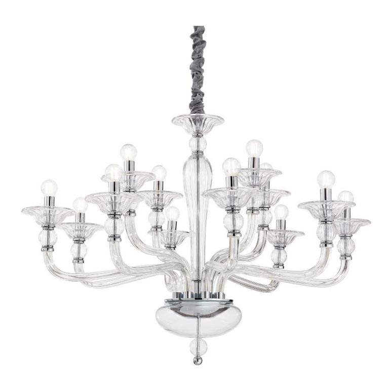 Ideal Lux - Sietynas, kabinamas ant grandinės DANIELI 12xE14/40W/230V diametras 94 cm permatoma