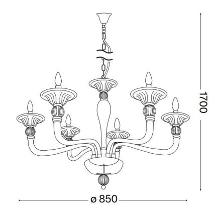 Ideal Lux - Sietynas, kabinamas ant grandinės DANIELI 6xE14/40W/230V diametras 85 cm žalvaris