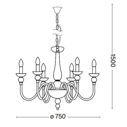 Ideal Lux - Sietynas, kabinamas ant grandinės DOGE 6xE14/40W/230V diametras 75 cm blizgus chromas