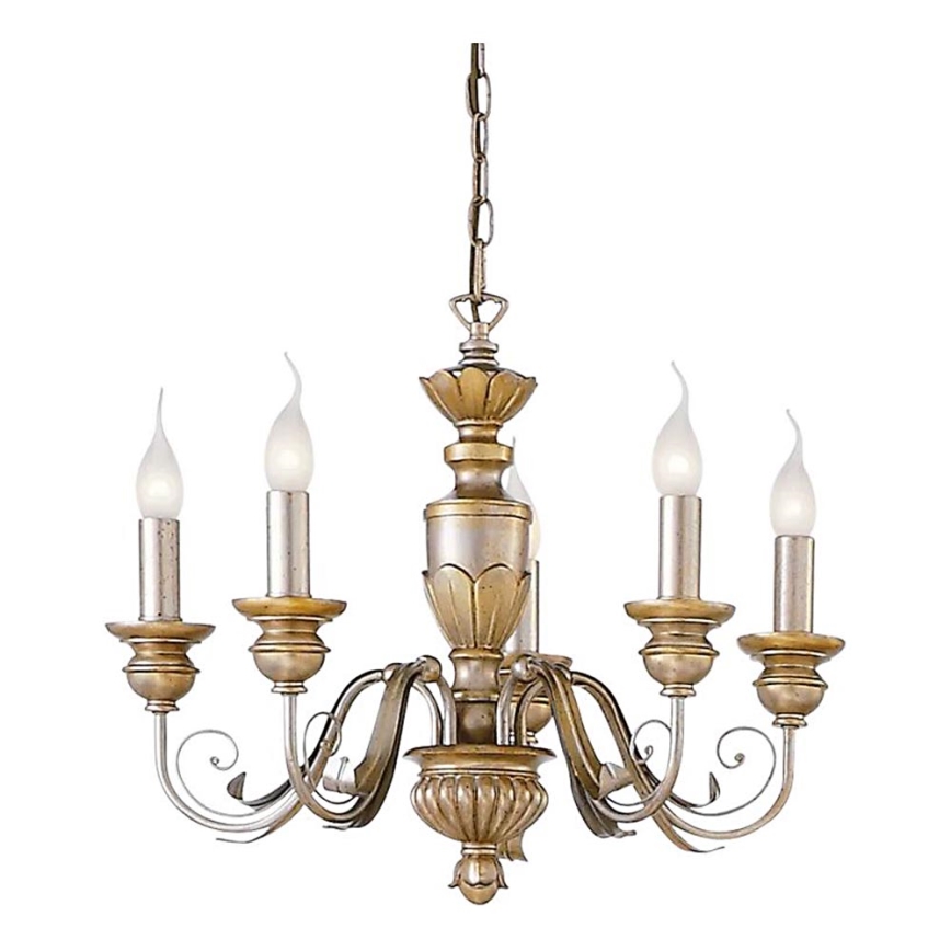 Ideal Lux - Sietynas, kabinamas ant grandinės FIRENZE 5xE14/40W/230V diametras 55 cm auksas
