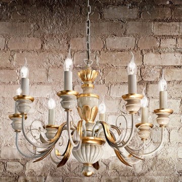 Ideal Lux - Sietynas, kabinamas ant grandinės FIRENZE 8xE14/40W/230V diametras 64 cm balta/auksas