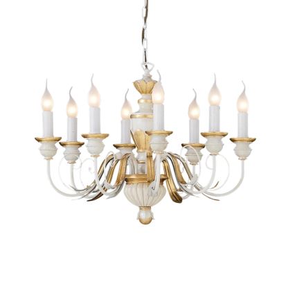 Ideal Lux - Sietynas, kabinamas ant grandinės FIRENZE 8xE14/40W/230V diametras 64 cm balta/auksas