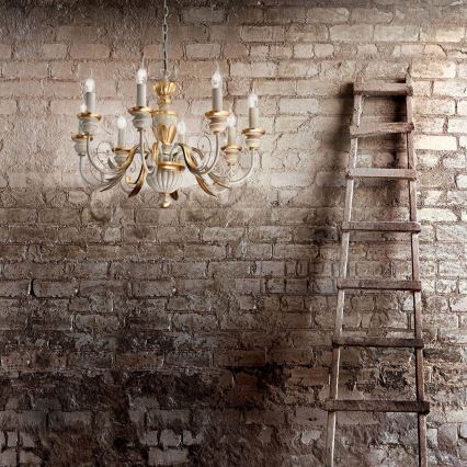 Ideal Lux - Sietynas, kabinamas ant grandinės FIRENZE 8xE14/40W/230V diametras 64 cm balta/auksas