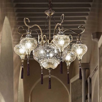Ideal Lux - Sietynas, kabinamas ant grandinės HAREM 9xE27/60W/230V diametras 75 cm žalvaris