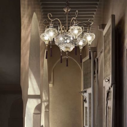 Ideal Lux - Sietynas, kabinamas ant grandinės HAREM 9xE27/60W/230V diametras 75 cm žalvaris