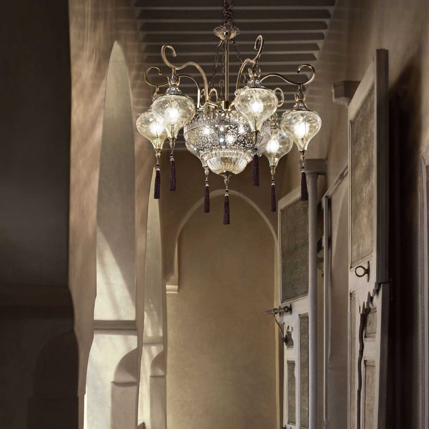 Ideal Lux - Sietynas, kabinamas ant grandinės HAREM 9xE27/60W/230V diametras 75 cm žalvaris