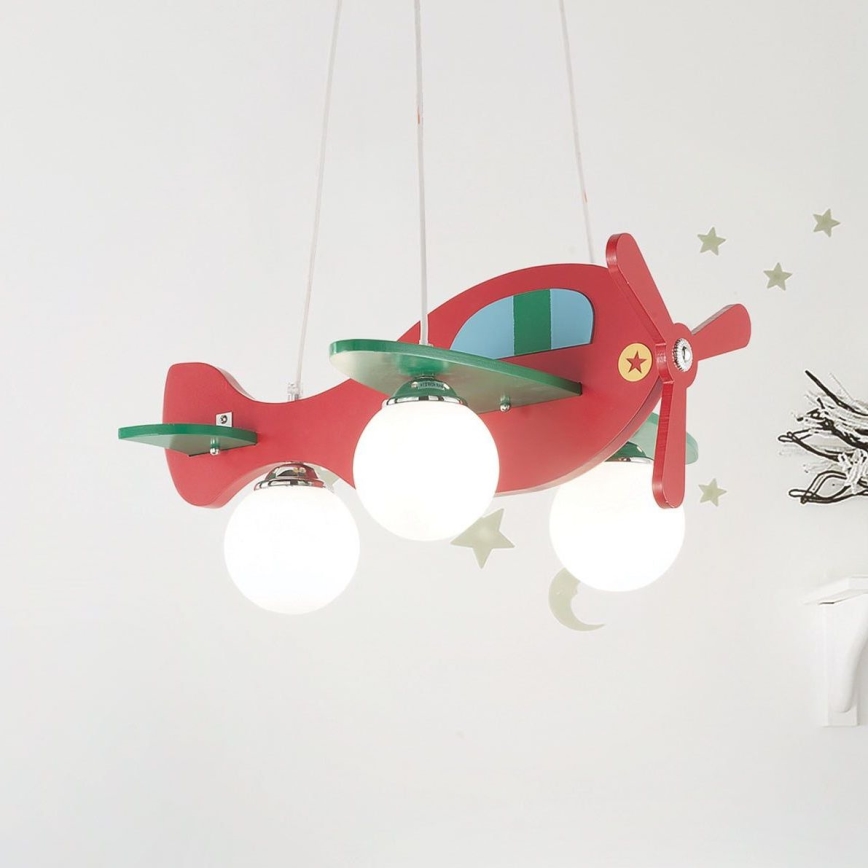 Ideal Lux - Vaikiškas pakabinamas sietynas AVION 3xE27/28W/230V raudona