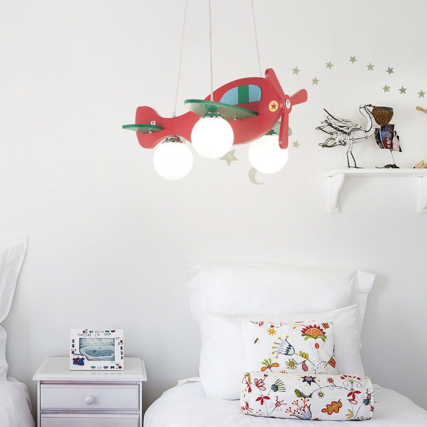 Ideal Lux - Vaikiškas pakabinamas sietynas AVION 3xE27/28W/230V raudona