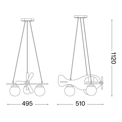 Ideal Lux - Vaikiškas pakabinamas sietynas AVION 3xE27/28W/230V raudona