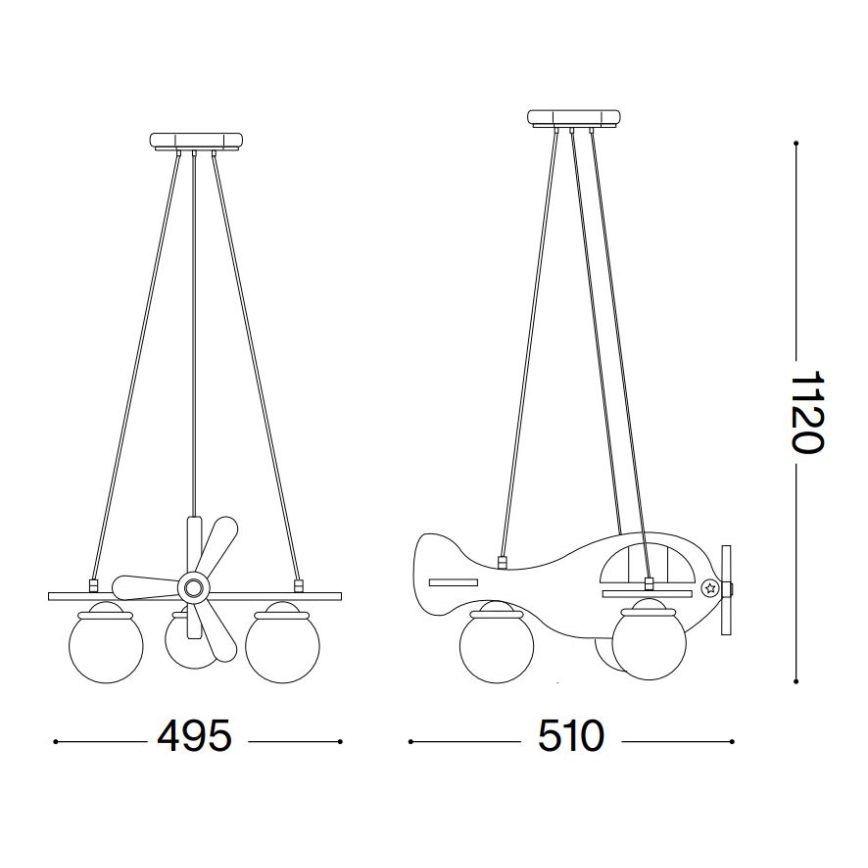 Ideal Lux - Vaikiškas pakabinamas šviestuvas ant laido AVION 3xE14/28W/230V mėlynas