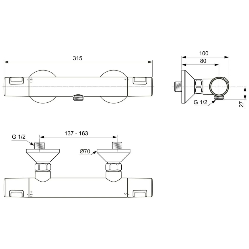 Ideal Standard A7201AA - Termostatinis dušo maišytuvas CERATHERM T25 blizgus chromas