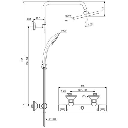 Ideal Standard A7208AA - dušo rinkinys su termostatiniu maišytuvu CERATHERM T25, blizgus chromas