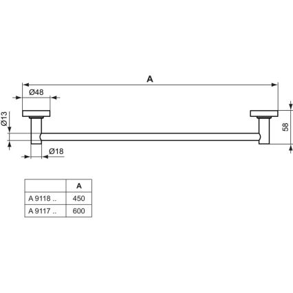 Ideal Standard A9117AA - Sieninis rankšluosčių laikiklis IOM 60 cm blizgus chromas
