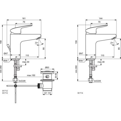 Ideal Standard B1713AA - CERAFLEX praustuvo maišytuvas 15,9 cm, blizgus chromas
