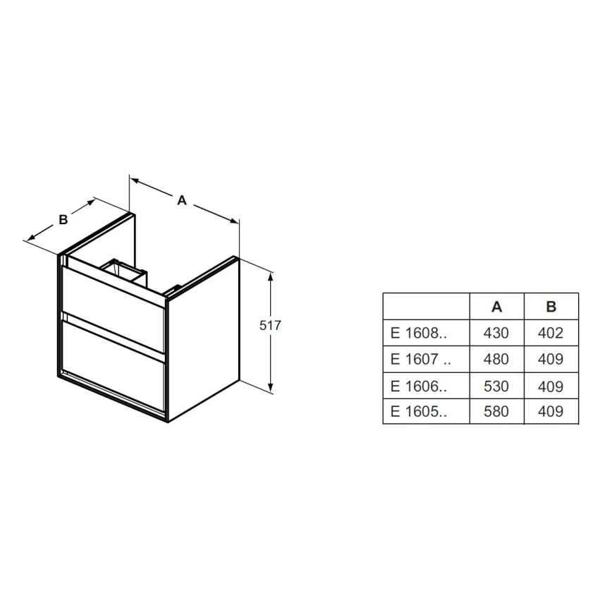 Ideal Standard E1606B2 - Vonios spintelė po praustuvu CONNECT AIR 53x40,9cm balta