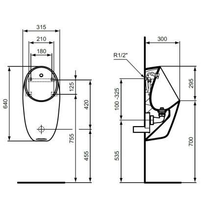 Ideal Standard E253701 - I.LIFE pisuaras su galiniu vandens įvadu ir galine nuotekų išvada, keramika/balta