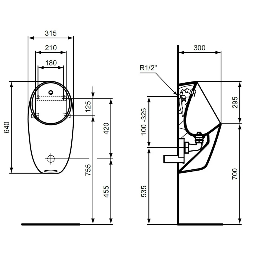 Ideal Standard E253701 - I.LIFE pisuaras su galiniu vandens įvadu ir galine nuotekų išvada, keramika/balta