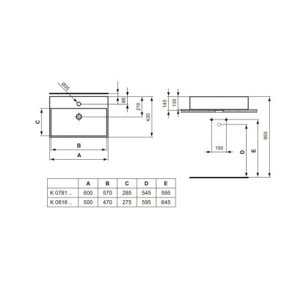 Ideal Standard K081601 - Praustuvas ant stalviršio STRADA 60x42 cm keramika/balta