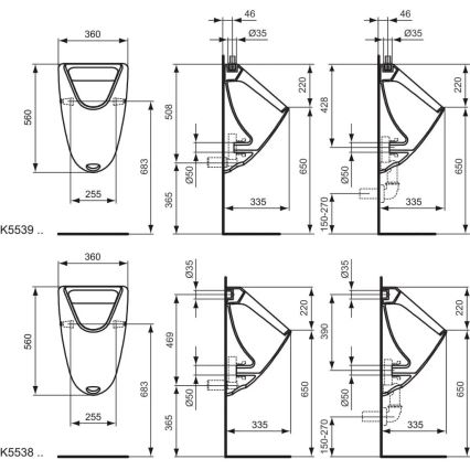 Ideal Standard K553901 - Pisuaras EUROVIT, viršutinis vandens įvadas, galinis nuotėkis, keramika/balta