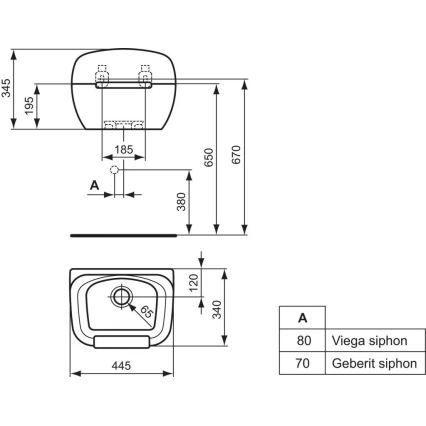 Ideal Standard R380601 - Pakabinamas praustuvas DOURO 44,5x34 cm keramika/balta