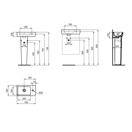 Ideal Standard T458601 - Pakabinamas praustuvas I.LIFE S 45x25 cm keramika/balta