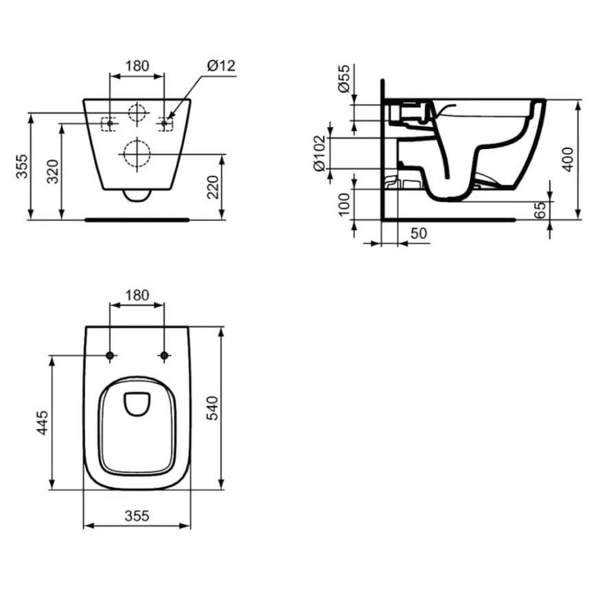 Ideal Standard T461401 - Pakabinamas klozetas I.LIFE B be briaunos, keramika/balta