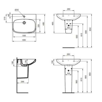 Ideal Standard T470501 - Pakabinamas praustuvas I.LIFE A 60x48 cm keramika/balta