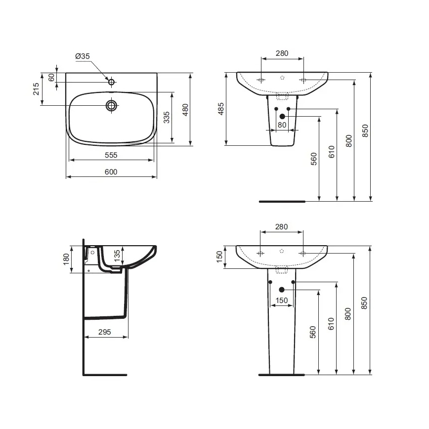 Ideal Standard T470501 - Pakabinamas praustuvas I.LIFE A 60x48 cm keramika/balta