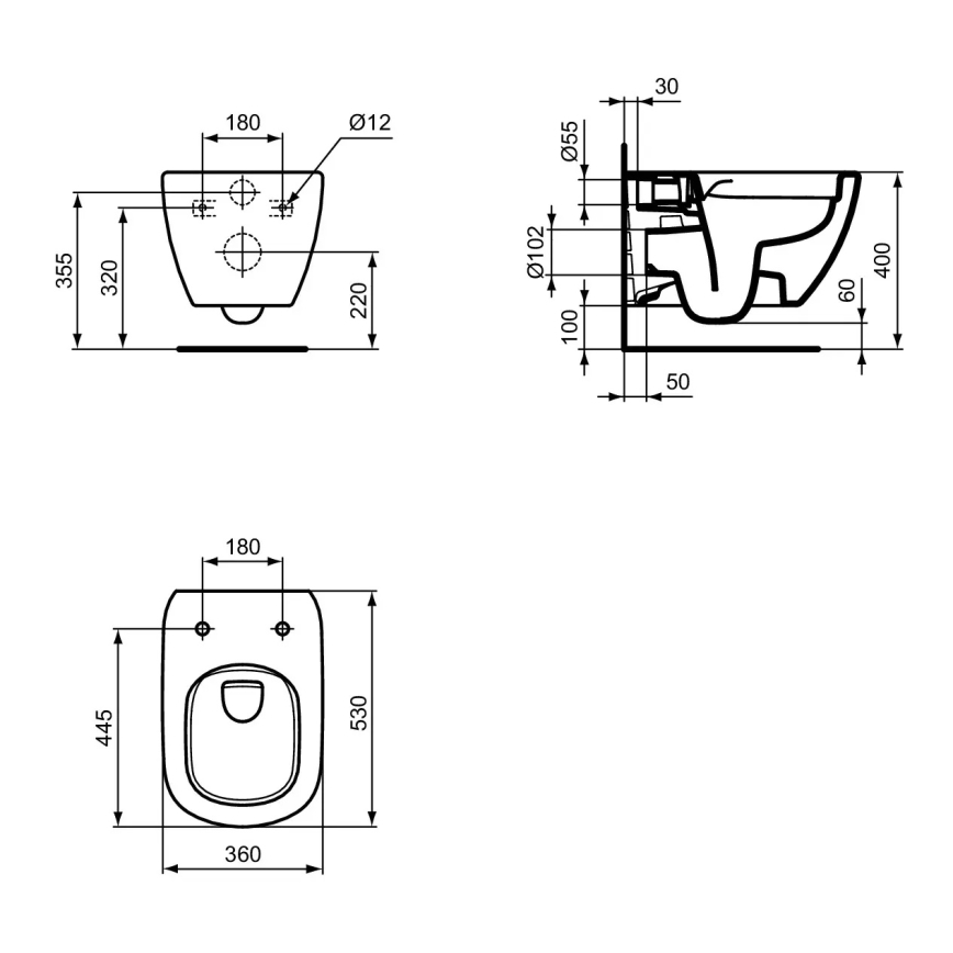 Ideal Standard T493201 - Pakabinamas klozetas TESI be briaunos, keramika/balta